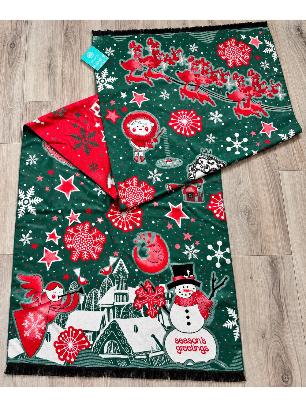 Sweet Pea Boutique Christmas Scarf Wrap Wool Silk Cotton Santa Snowman 26x76 NWT
